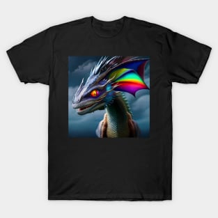 Blue Dragon with Rainbow Fins and Eyes T-Shirt